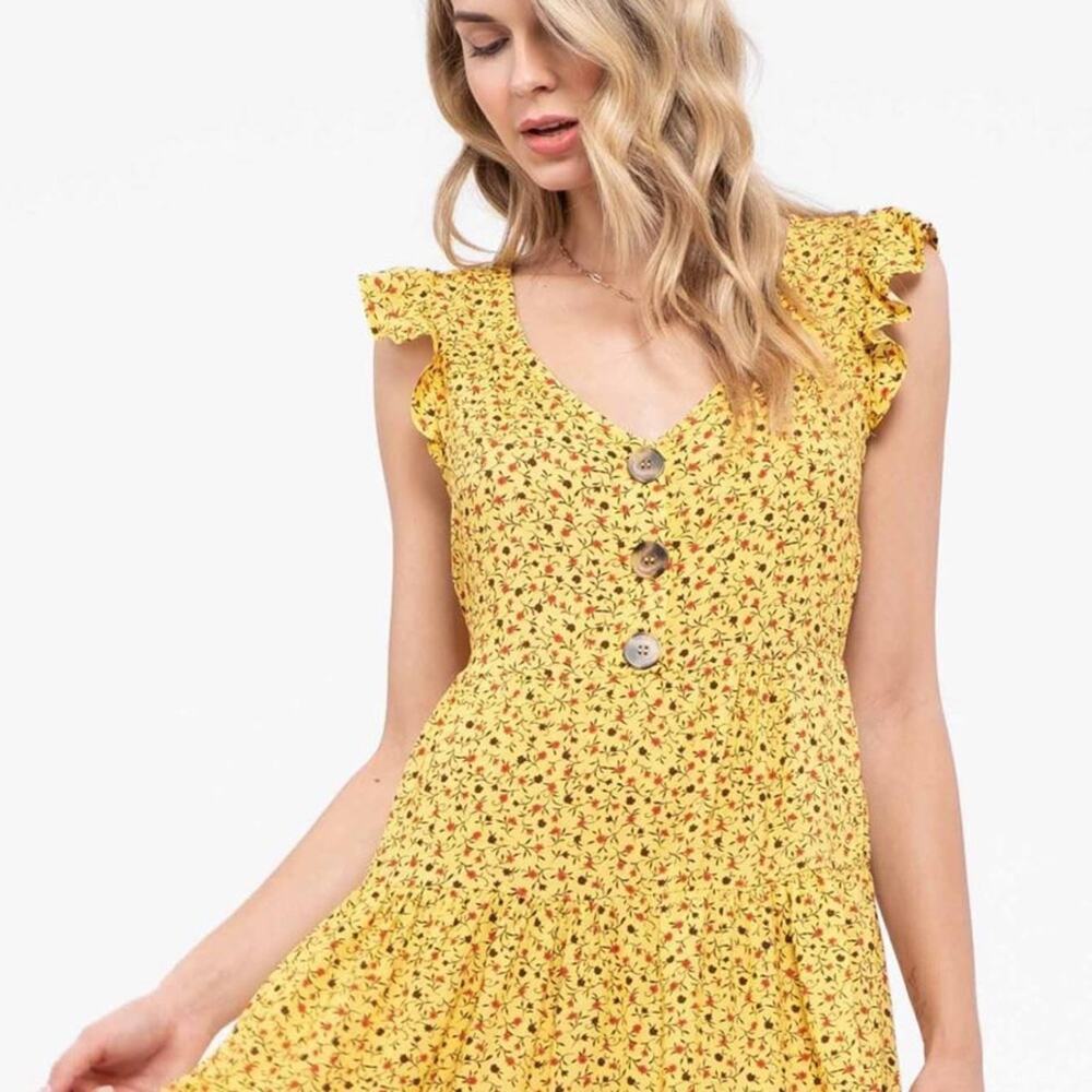 SUMMER DAZE Yellow Sleeveless Floral Dress Size Small